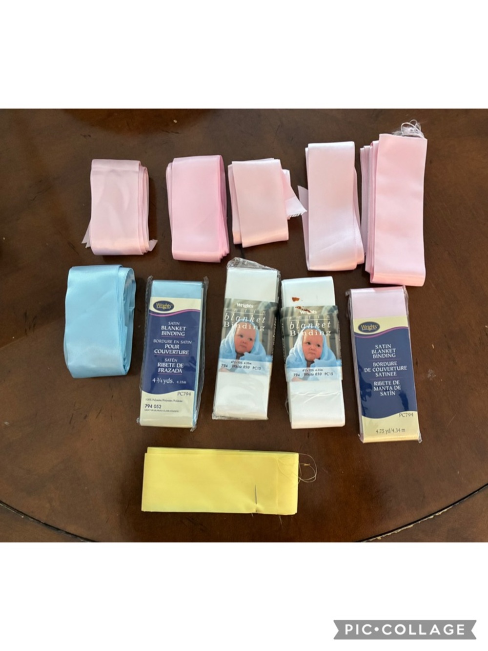 Wright's Satin Blanket Binding Ribbon - Pink, White, Blue, Yellow